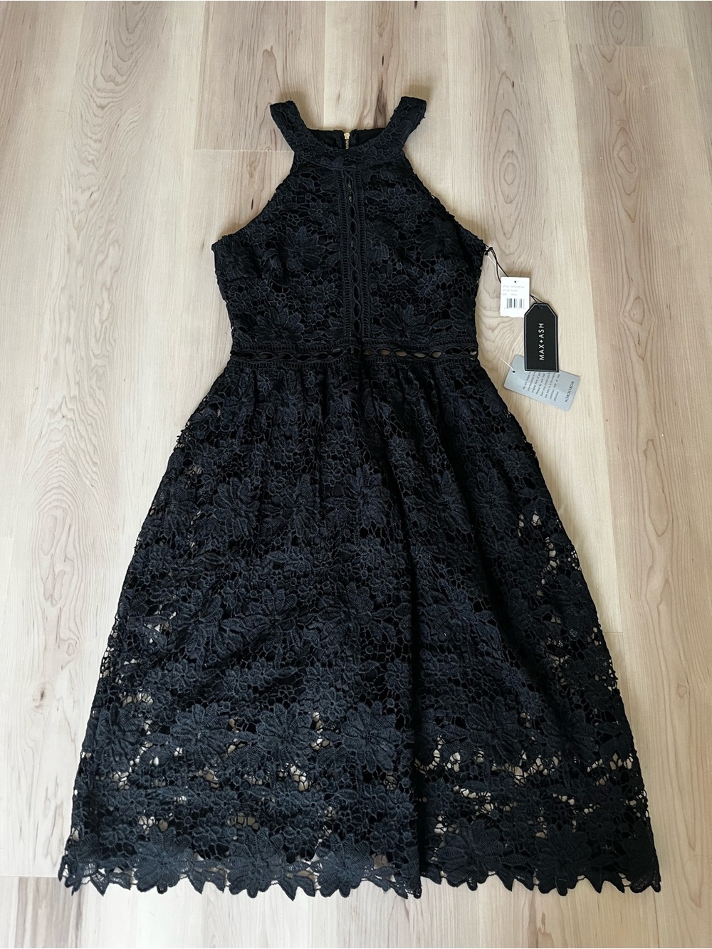 Mac & Ash Black Lace Halter Midi Dress Size Small